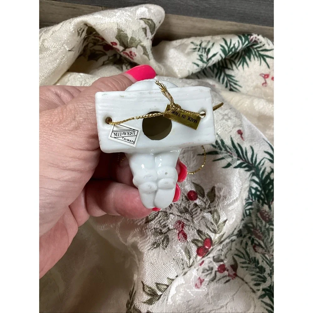 Vintage Midwest Importers Ceramic Santa Claus Ornament on Swing White 1980s